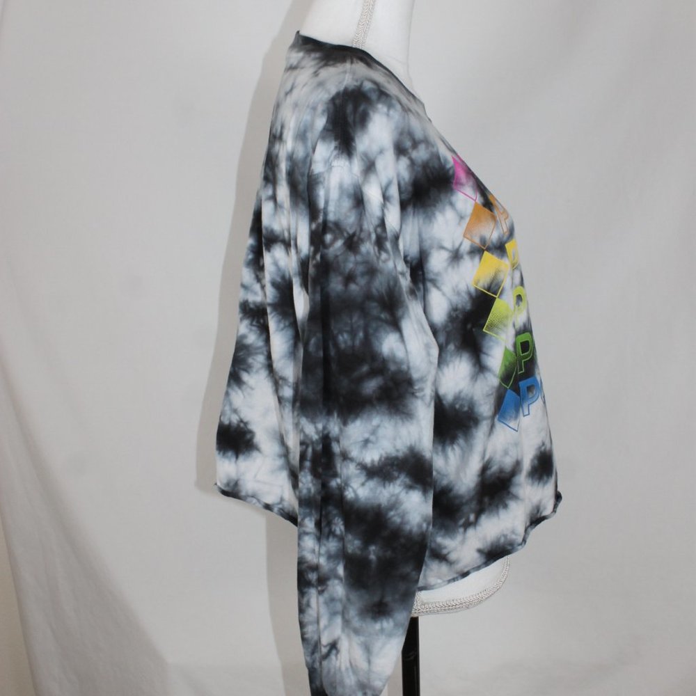 POLAROID T-Shirt Woman Size XXL Black Tie Dye Cropped Long Sleeve Rainbow Logo - Picture 8 of 11
